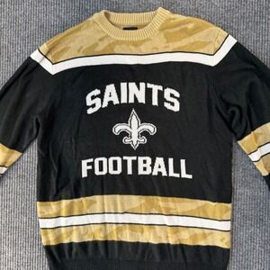 NFL Saints‎ Womens M Sweater Crewneck Gold Black White Football Pullover